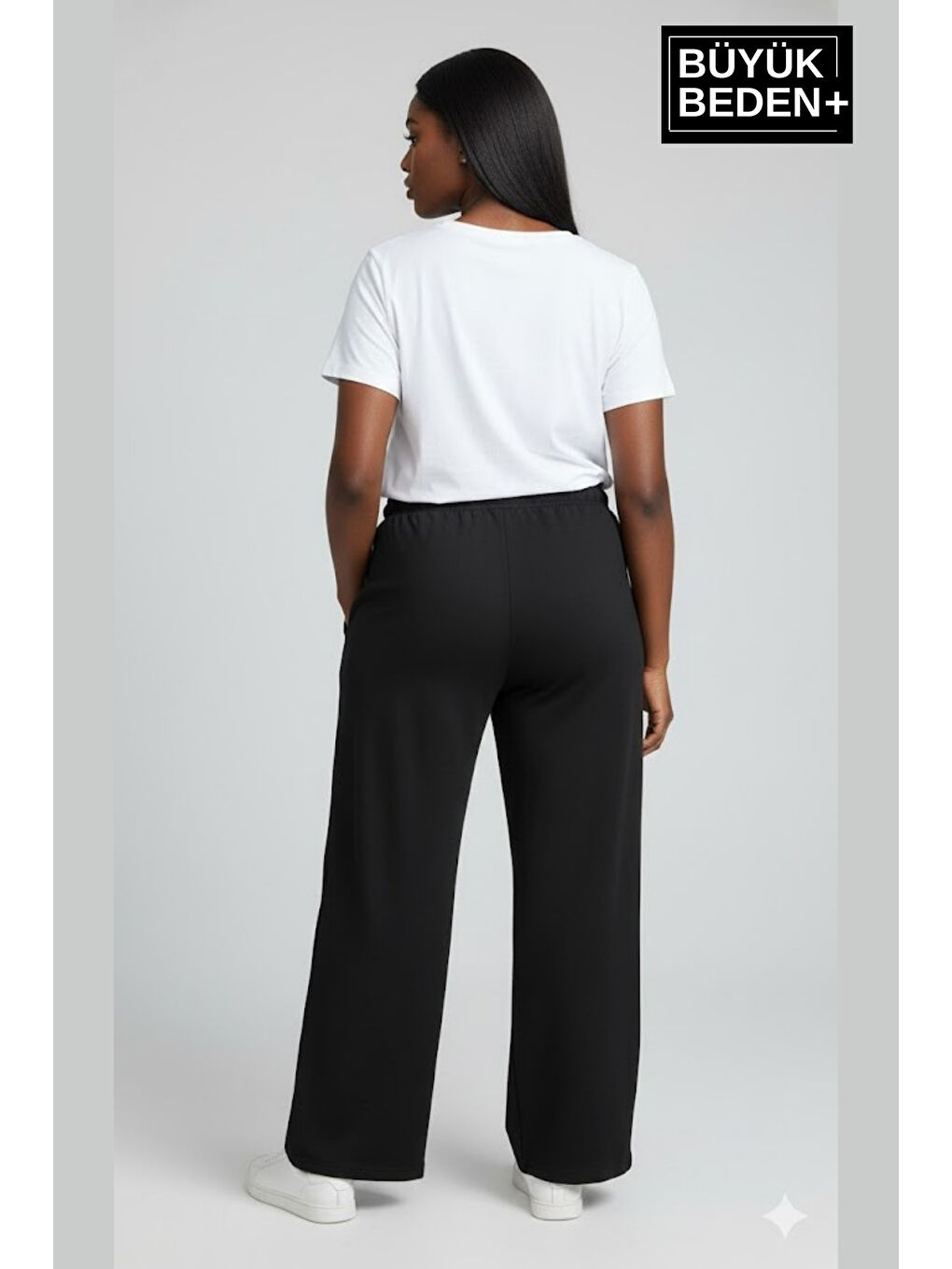Siyah Kadın Büyük Beden New York Baskılı Rahat Kesim Lastikli Bel Paça Reçme Eşofman Altı SPR26EAk952-5-2