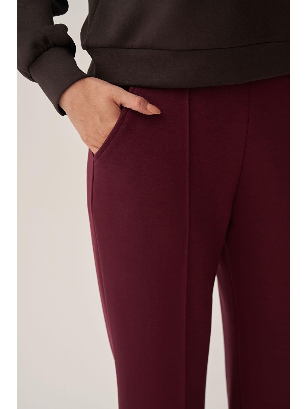 Bordo-Yumuşak Dokulu Palazzo Pantolon-3