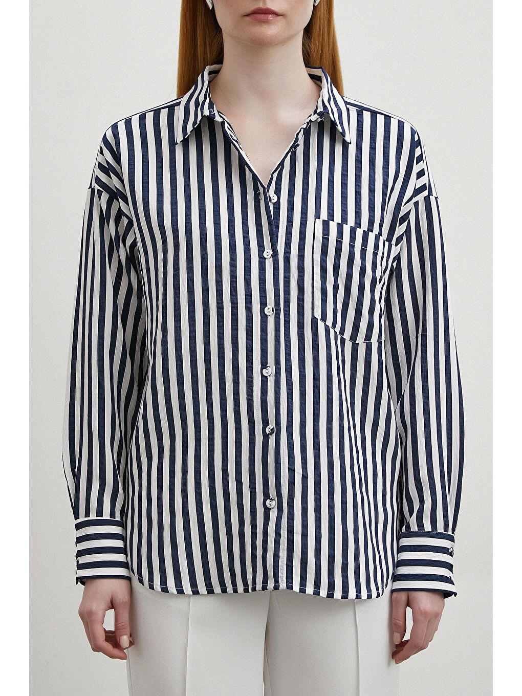 Multi Çizgili Cepli Gömlek Lacivert-2