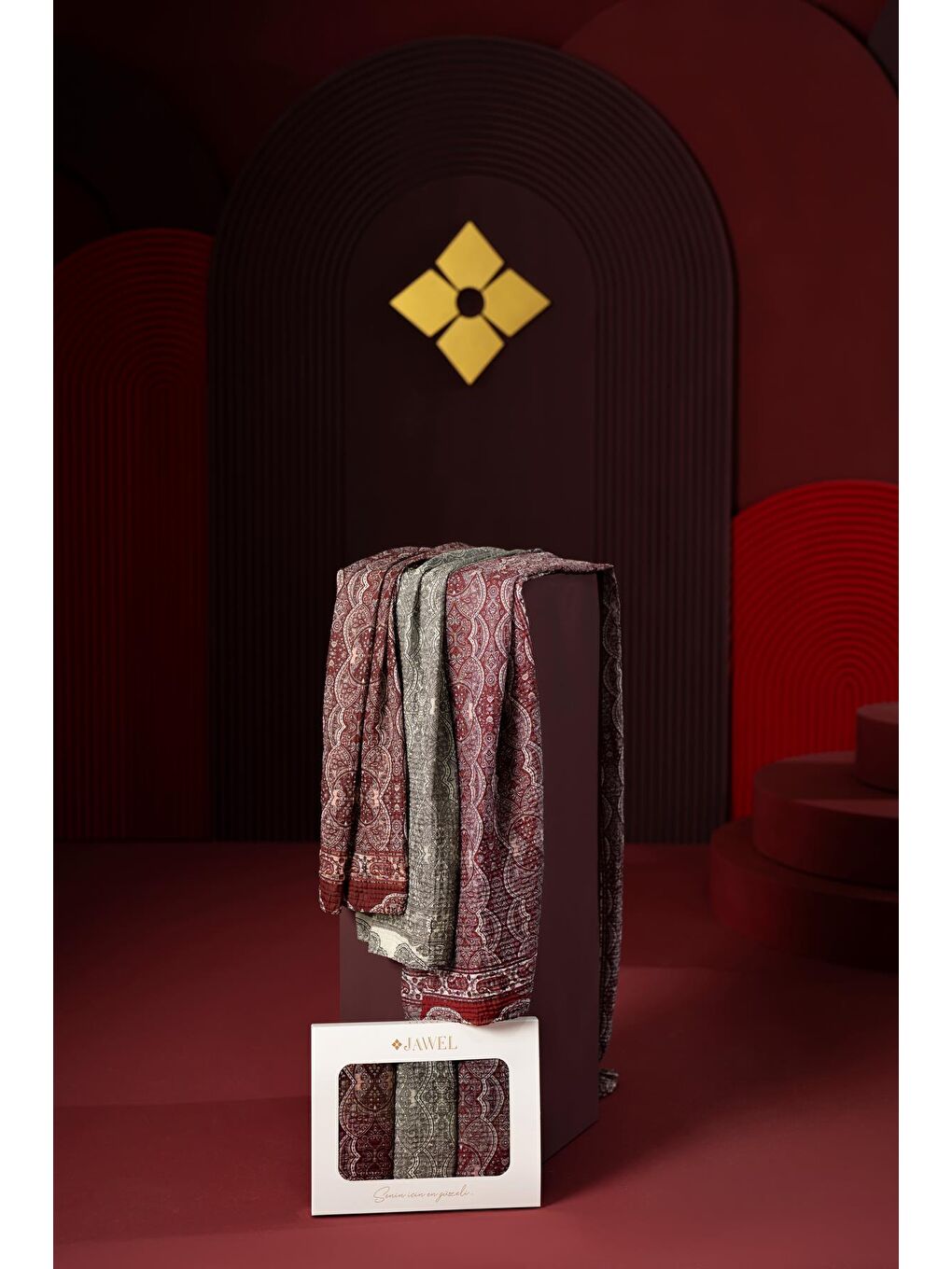 Karışık Kadın Müslin Şal Paketi Petra (Kahve-Krem-Bordo)