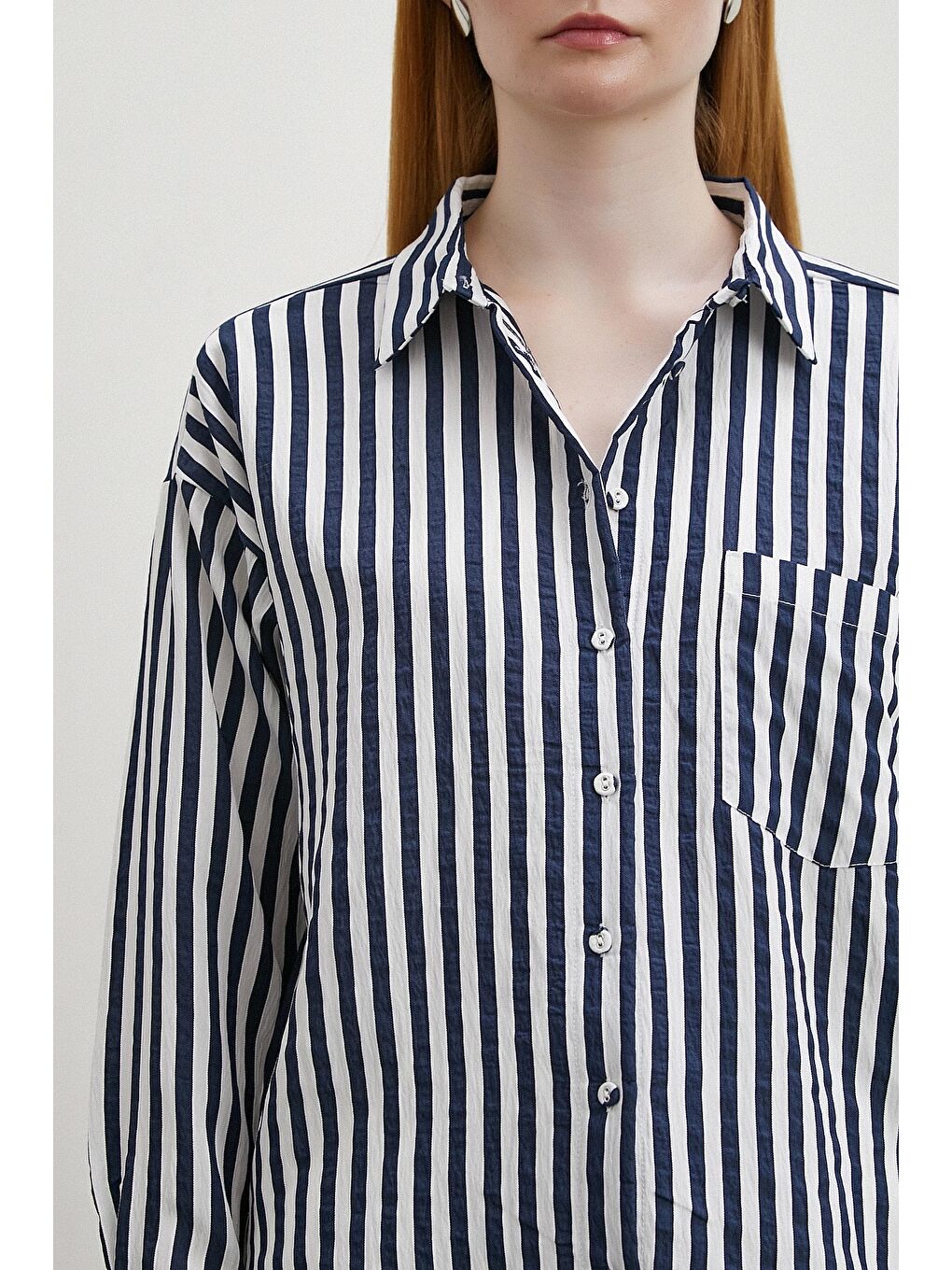 Multi Çizgili Cepli Gömlek Lacivert-3