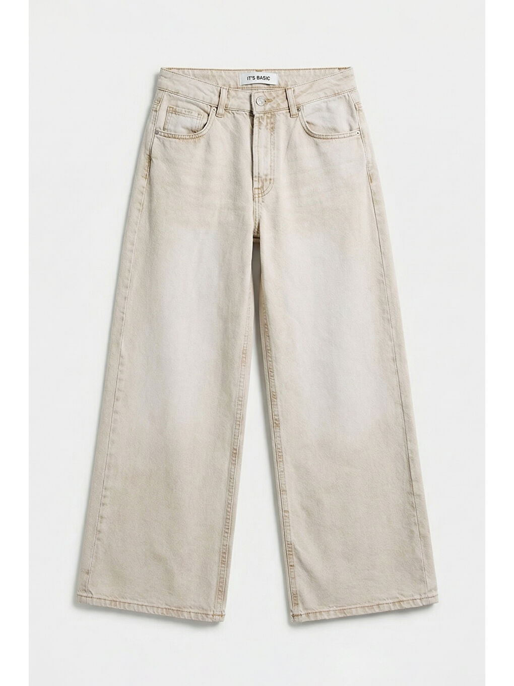 Bej Kadın Taş Rengi 4s6-172 Palazzo Fit Orta Bel Denim Jean-2