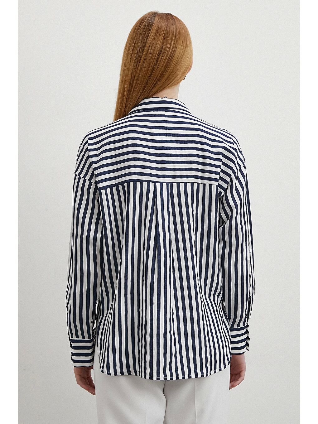 Multi Çizgili Cepli Gömlek Lacivert-4