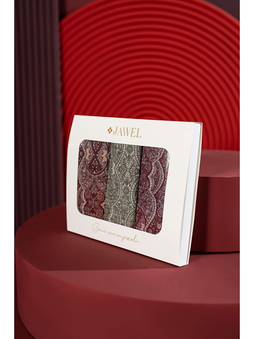 Karışık Kadın Müslin Şal Paketi Petra (Kahve-Krem-Bordo)-1