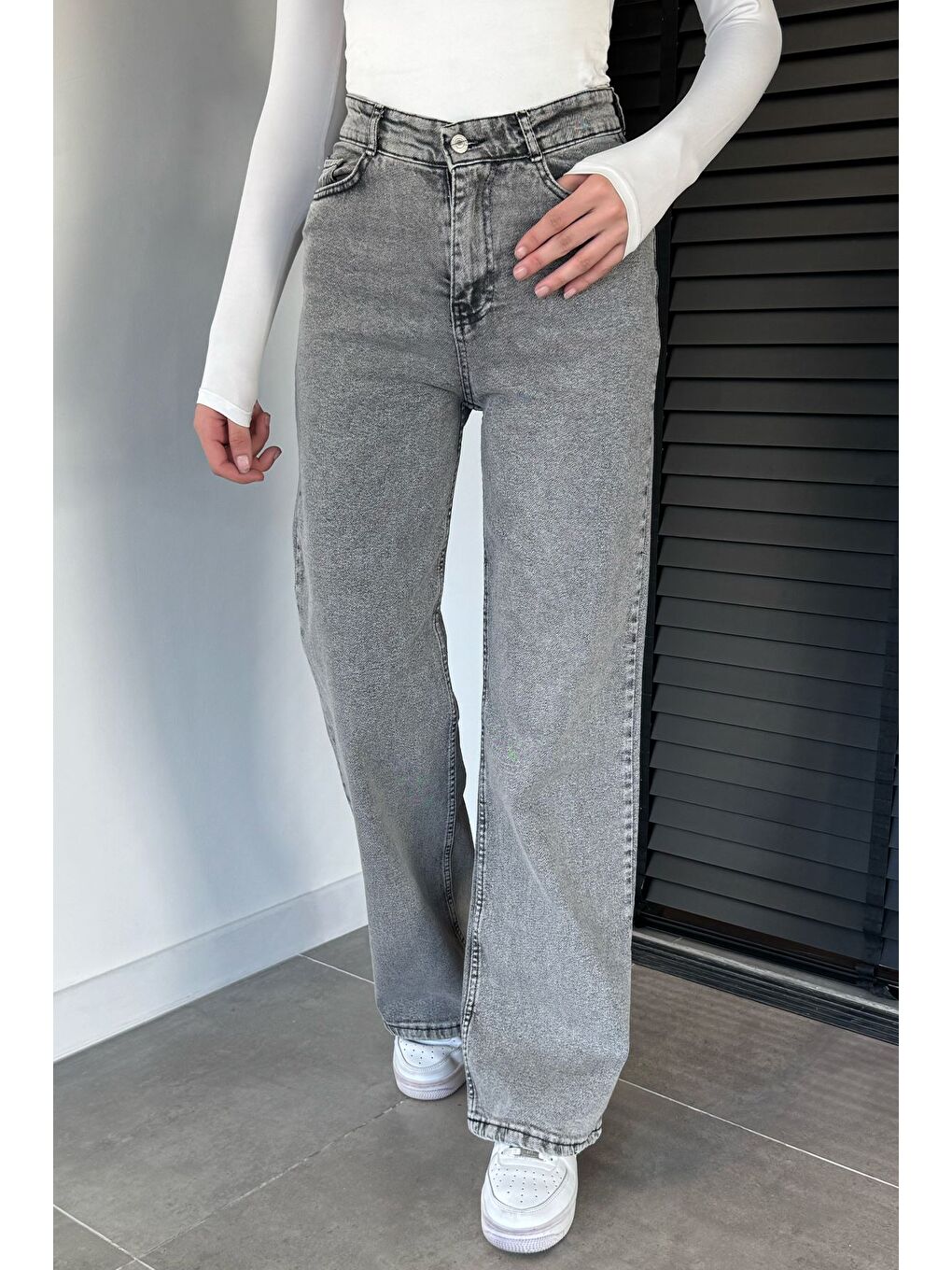 Gri Kadın Yüksek Bel Jean Jean Pantolon-1