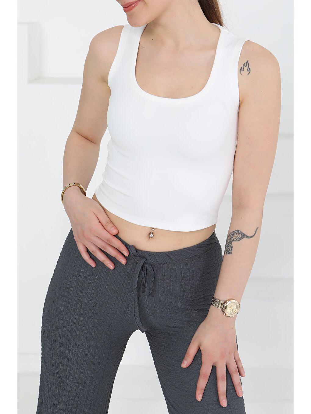 Cupralı Oval Yaka Crop Atlet Beyaz - 27278