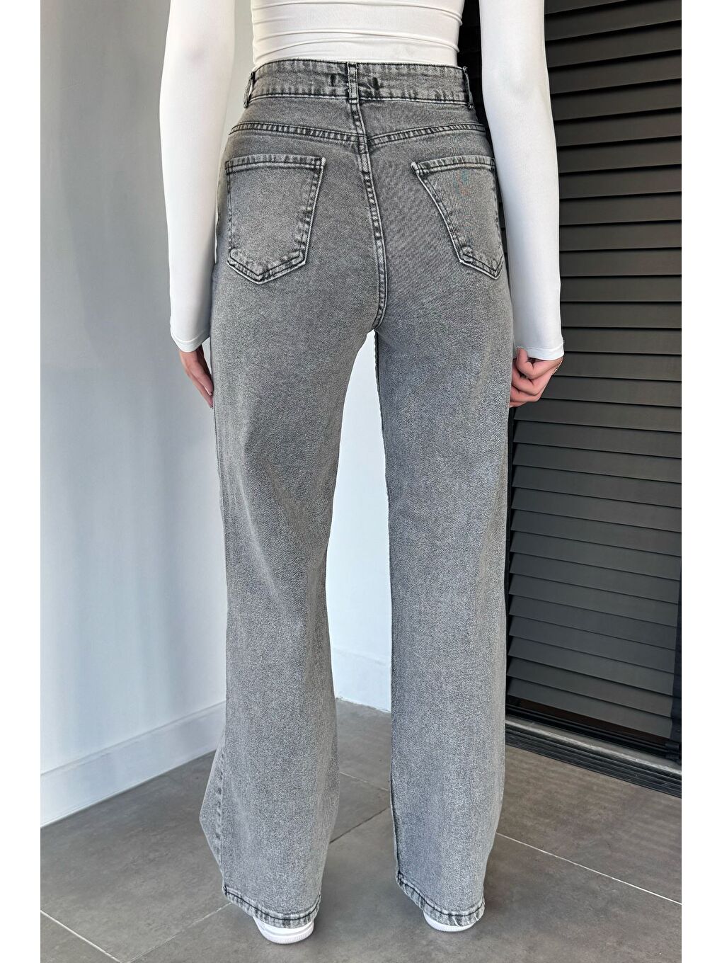 Gri Kadın Yüksek Bel Jean Jean Pantolon-2