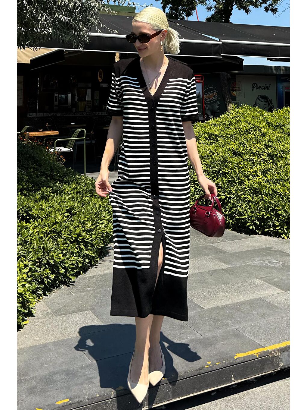 Siyah Düğmeli Triko Kadın Elbise Mg1648-2