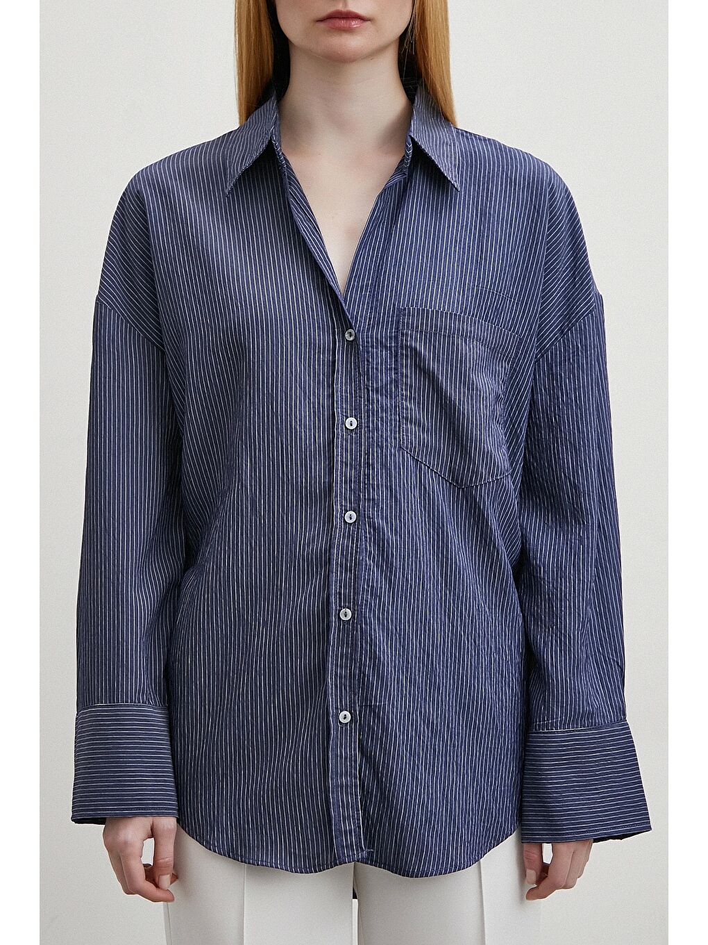 Cepli Çizgili Gömlek Lacivert-1