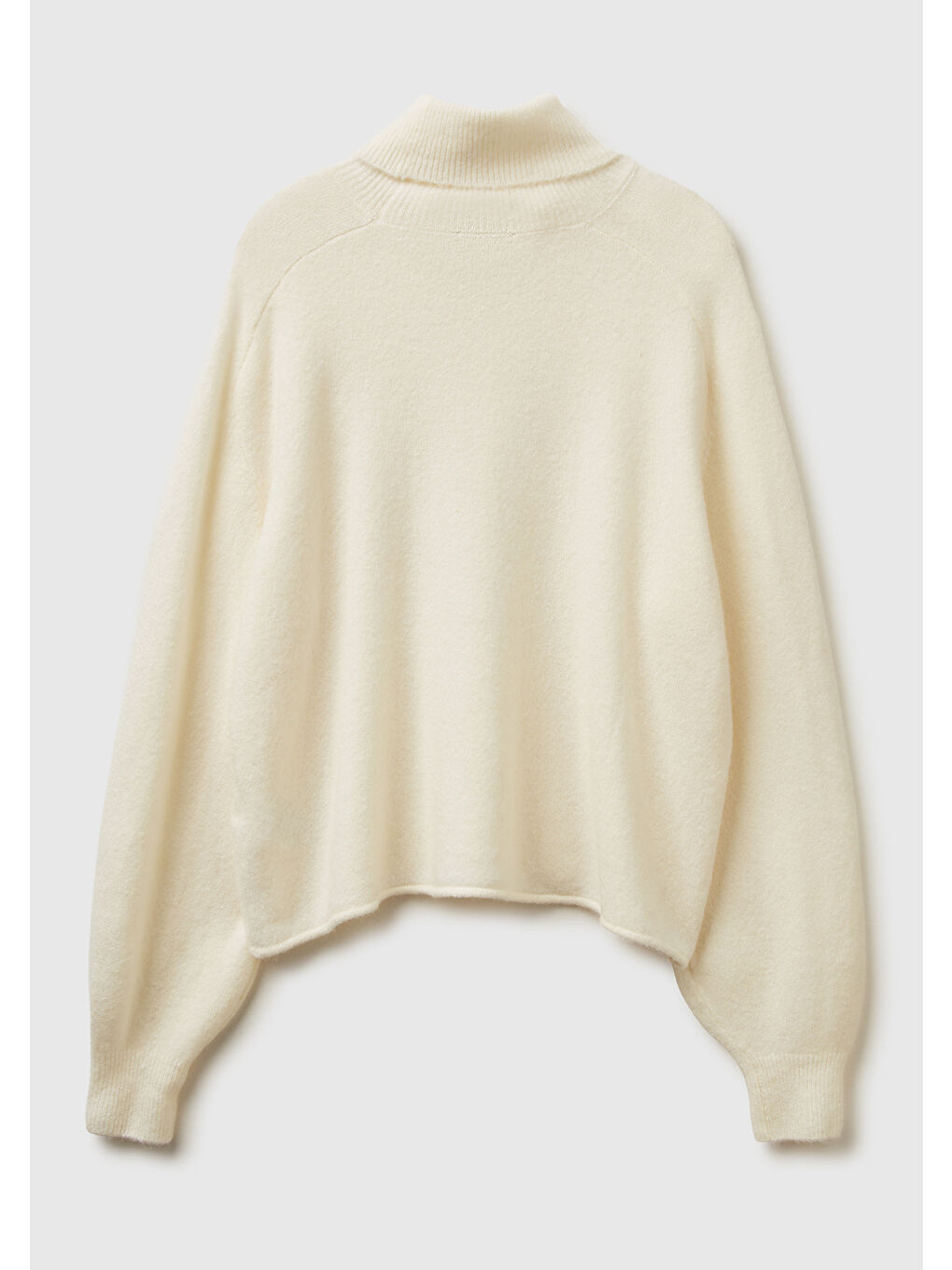 Ekru Kadın Krem Akrilik ve Yün Karışımlı Düşük Omuzlu Balıkçı Yaka Kazak-2