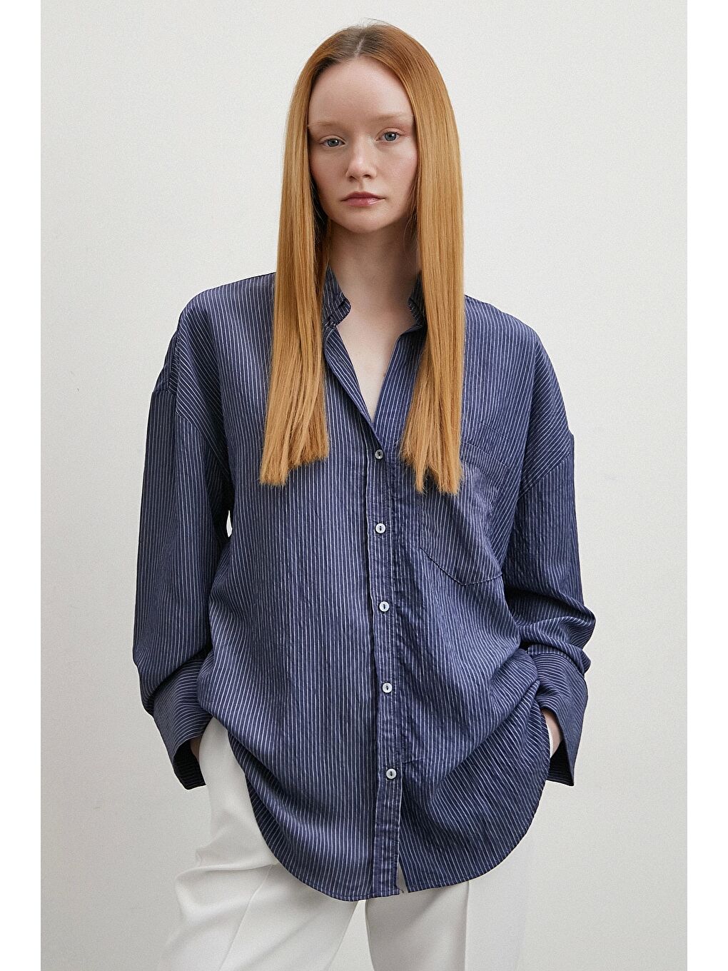 Cepli Çizgili Gömlek Lacivert-3
