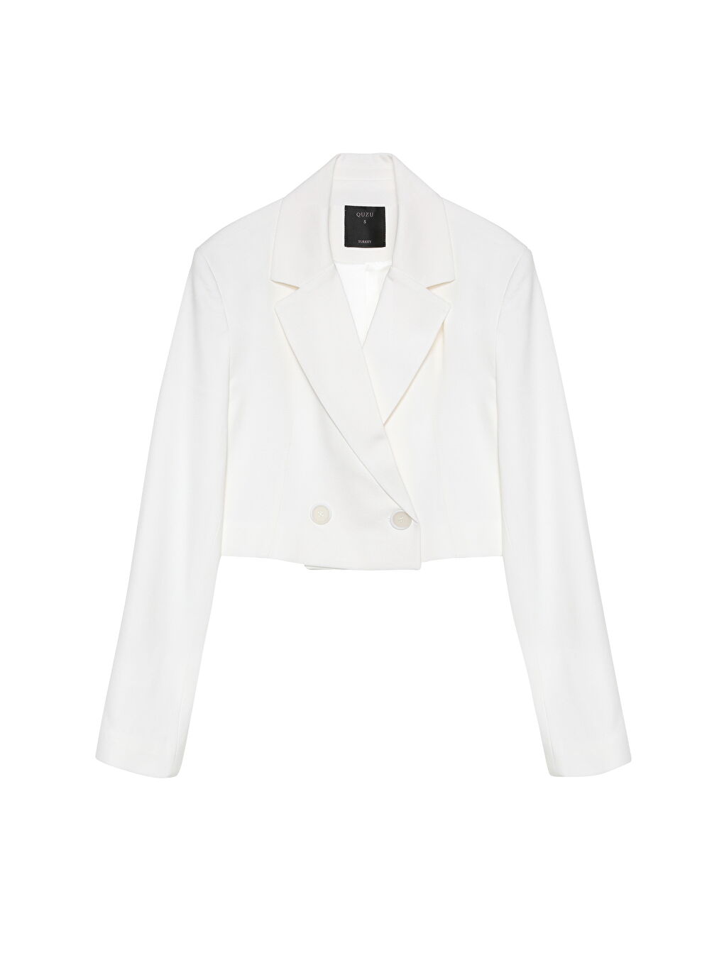 Vatka Detaylı Crop Blazer Ceket Ekru-1