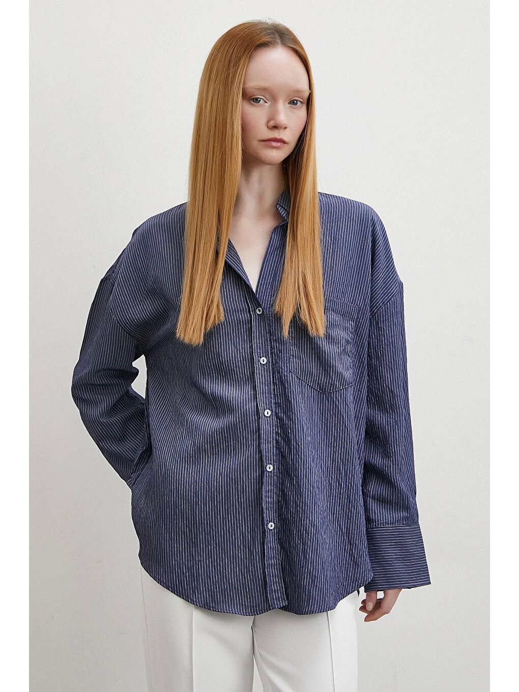 Cepli Çizgili Gömlek Lacivert-4