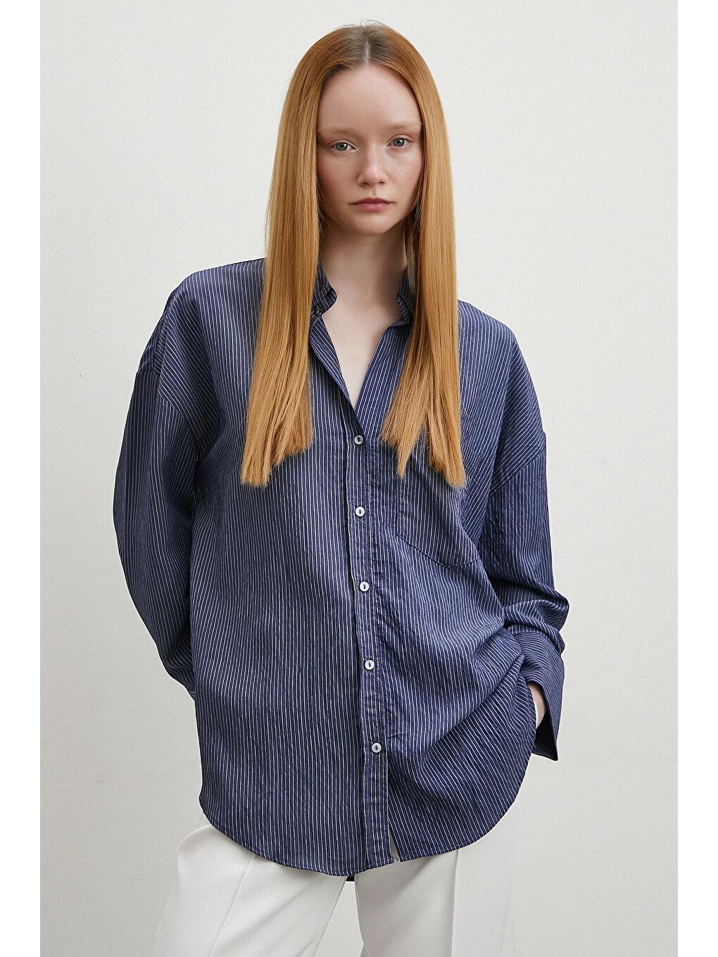 Cepli Çizgili Gömlek Lacivert-5