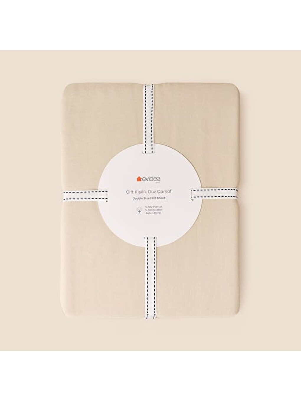Soft Basic Çift Kişilik Düz Kenar Saten Çarşaf - Bej - 240x260 cm-2