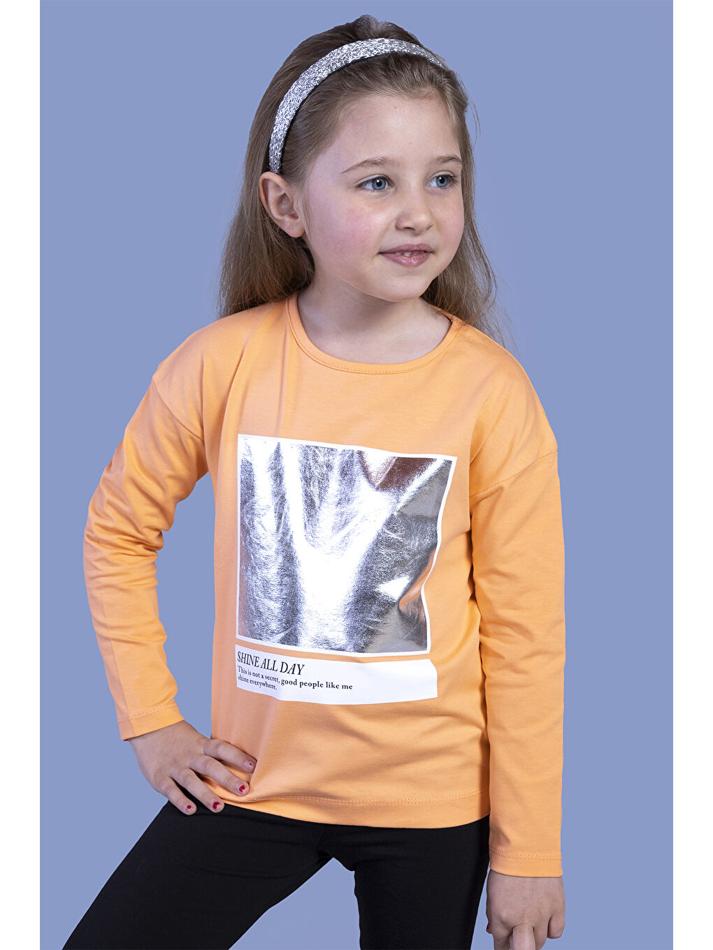 Turuncu Kız Çocuk Varak Baskılı Tişört