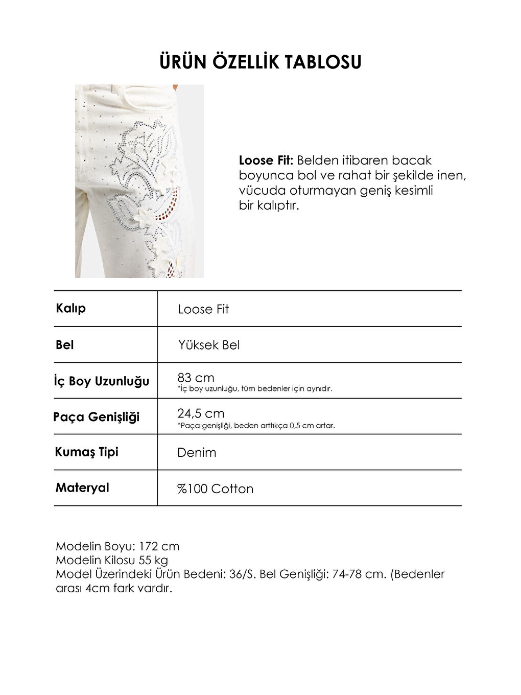 Kadın Kırık Beyaz T-7s6-101 Loose Fit Nakış ve Dantel Detaylı Özel Tasarım Denim Jean-3