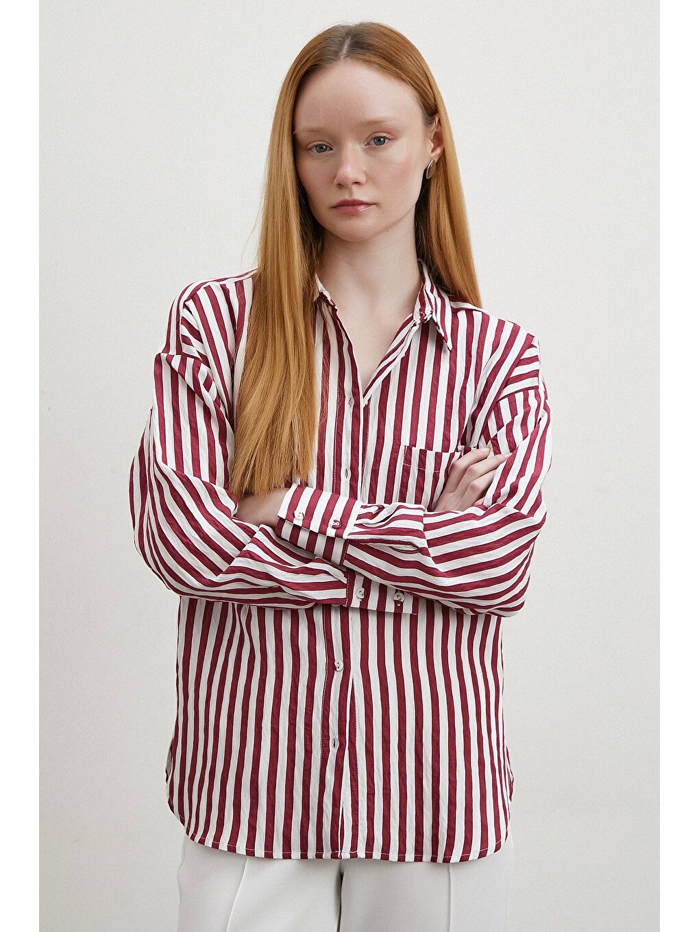 Multi Çizgili Cepli Gömlek Bordo-2