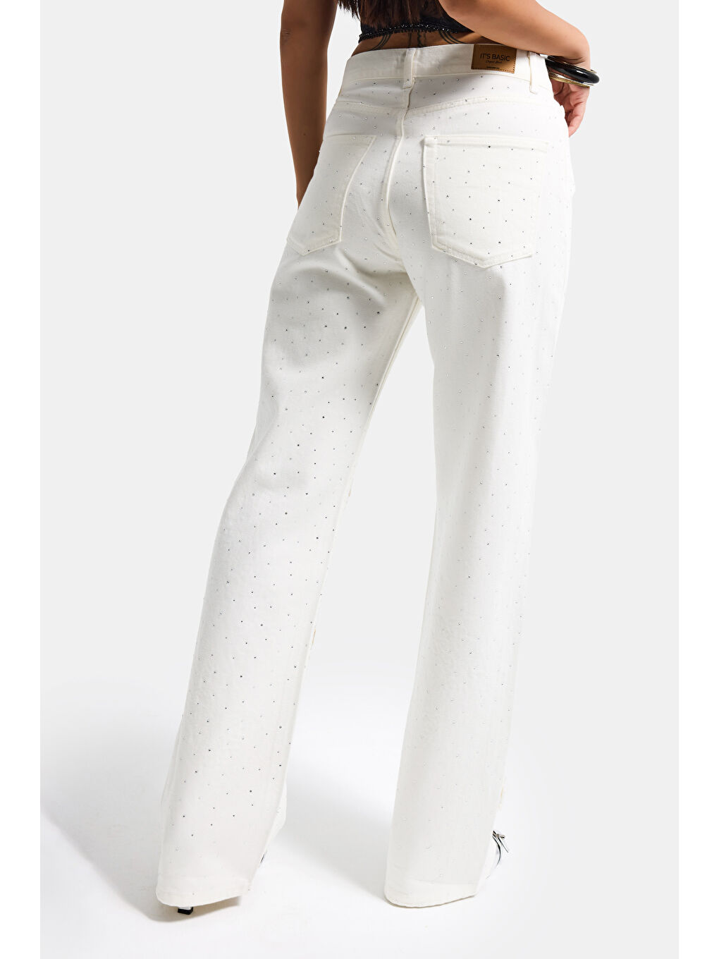 Kadın Kırık Beyaz T-7s6-101 Loose Fit Nakış ve Dantel Detaylı Özel Tasarım Denim Jean-6