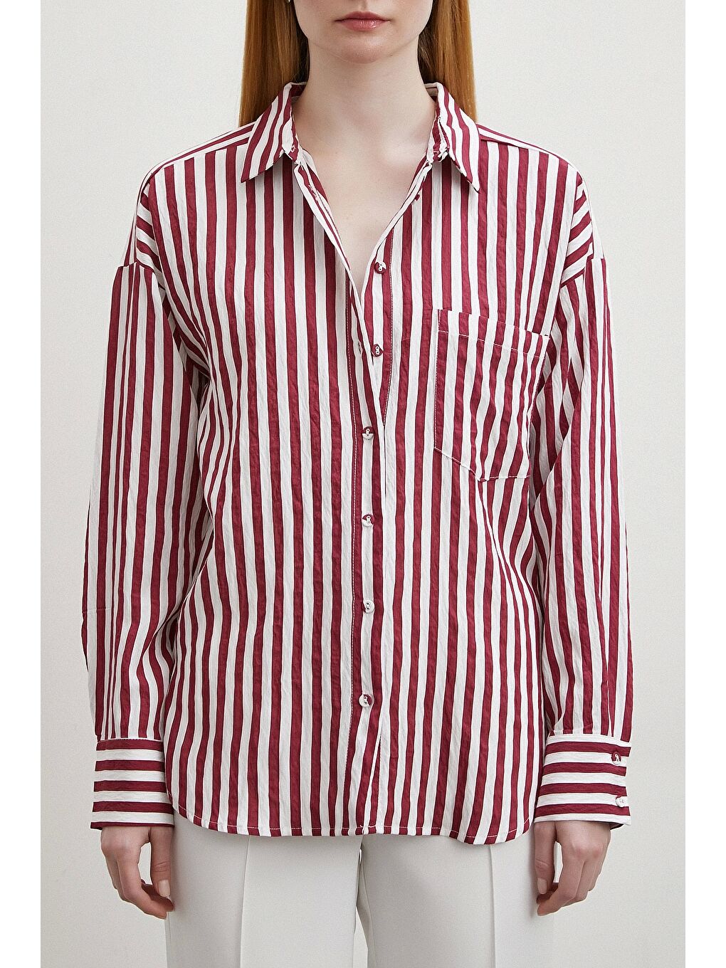 Multi Çizgili Cepli Gömlek Bordo-3