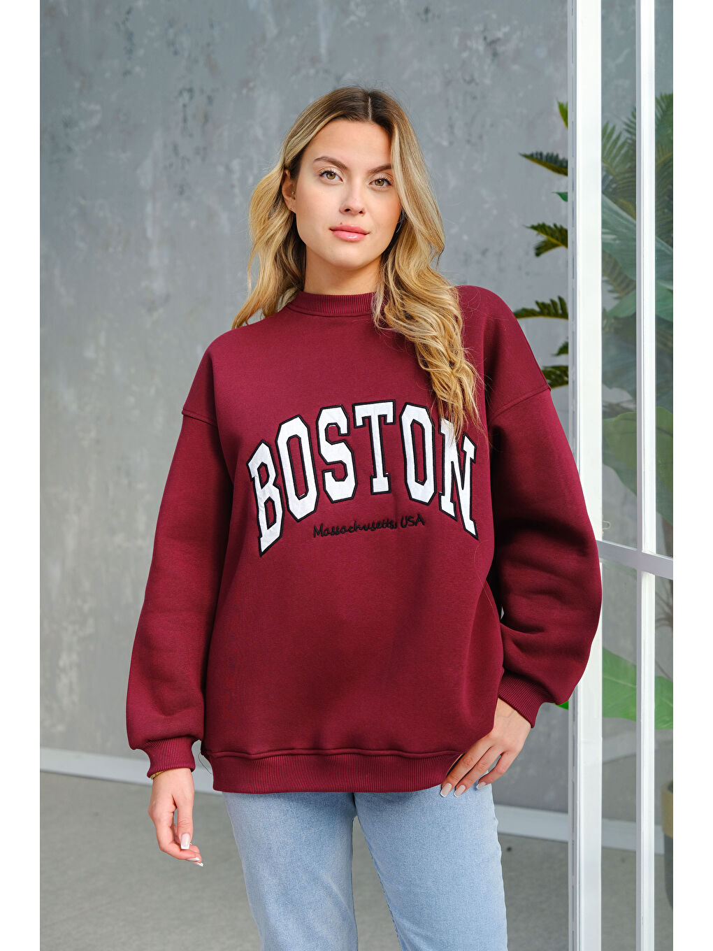 Locco Moda Boston Baskılı Sweat Bordo - 1