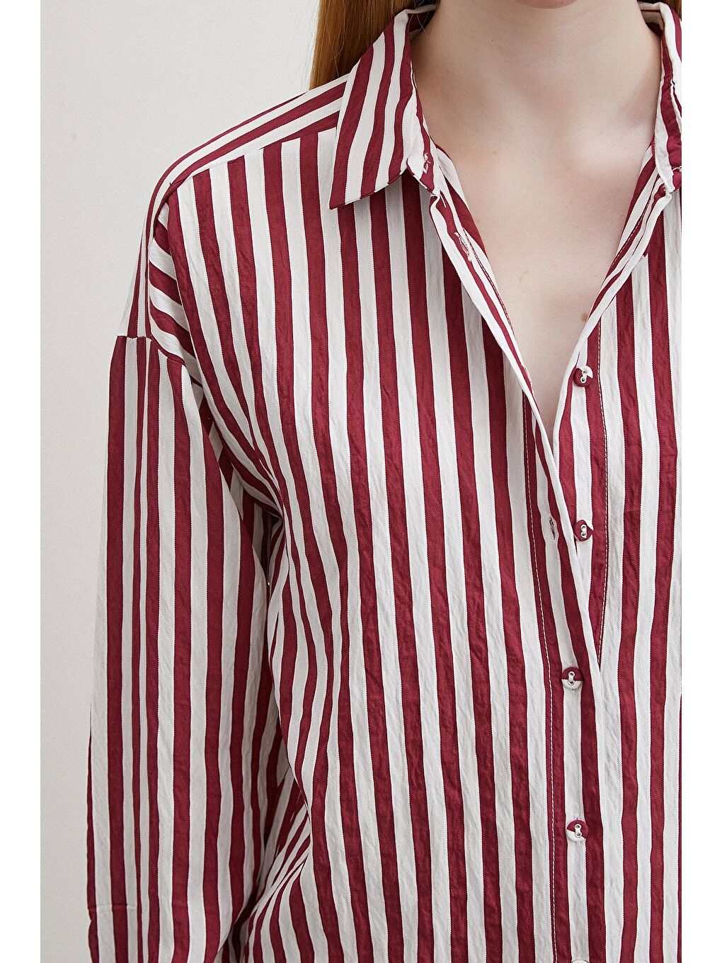 Multi Çizgili Cepli Gömlek Bordo-4