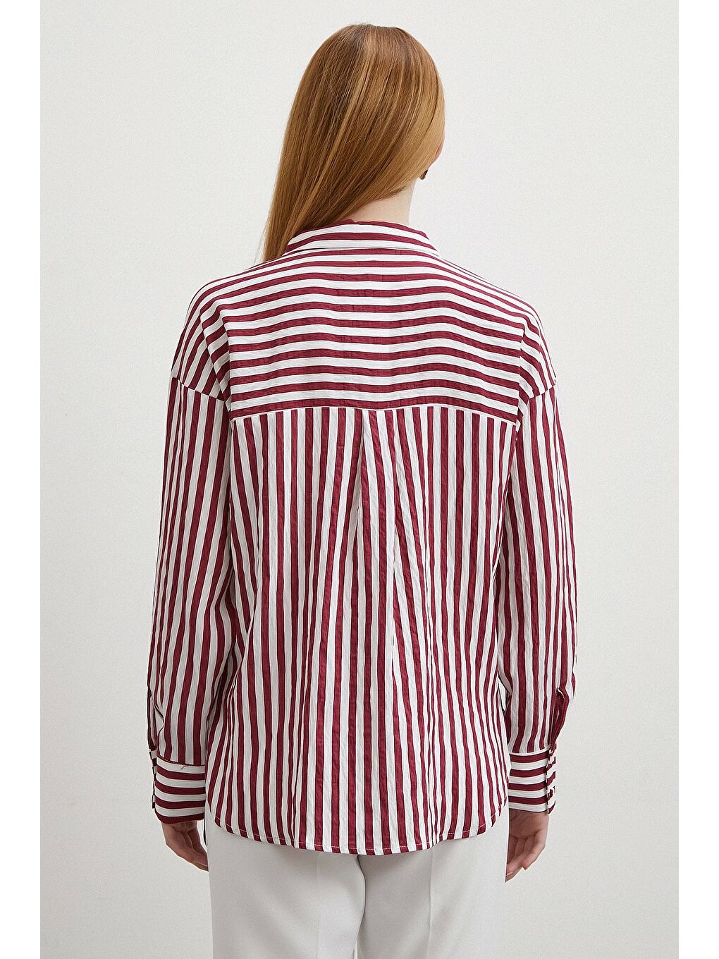 Multi Çizgili Cepli Gömlek Bordo-5
