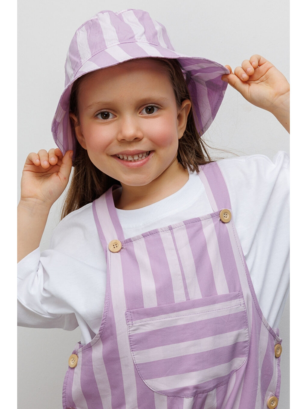 Lila Çizgi Desenli Çocuk Bucket Şapka-1