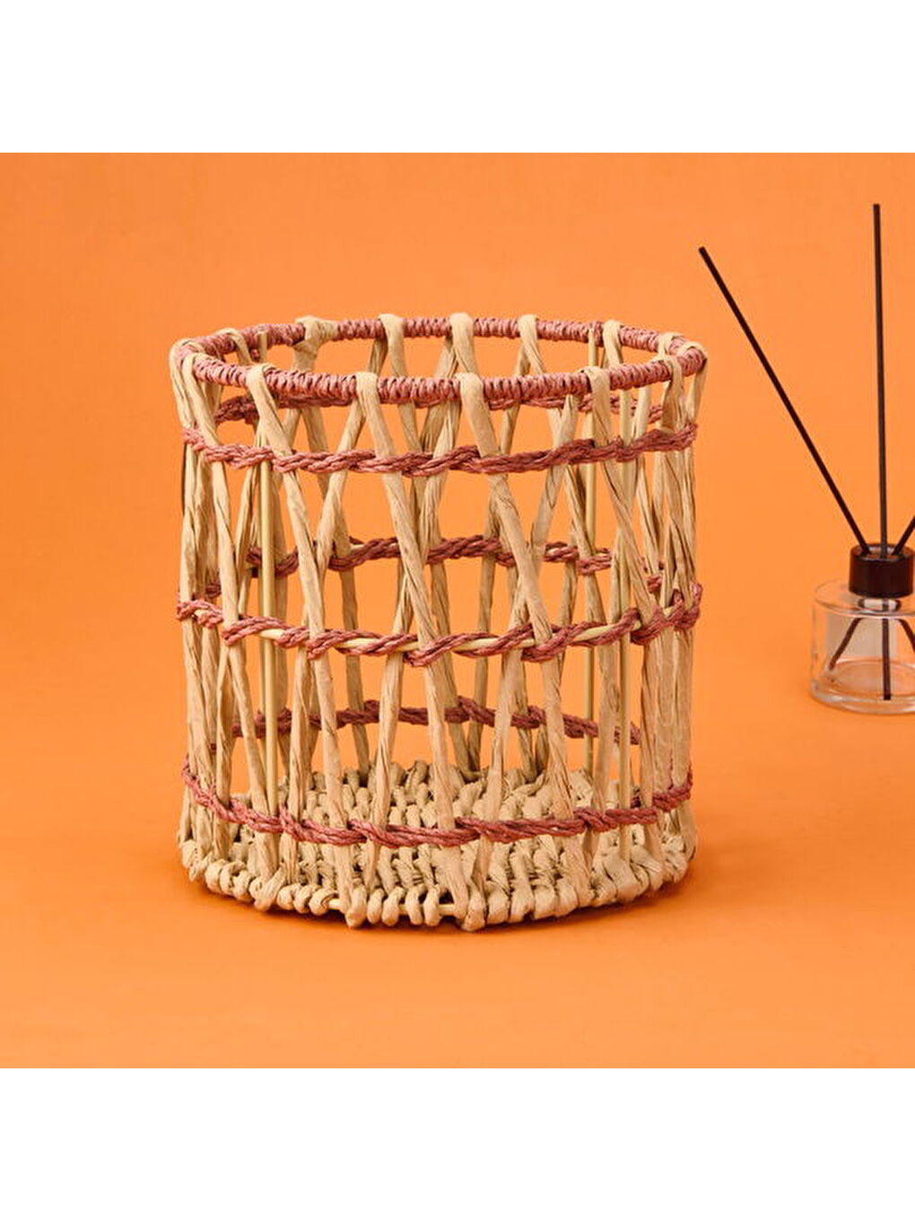 Granny Summer Silindir Dekoratif Sepet - Bej - 20x20 cm-1