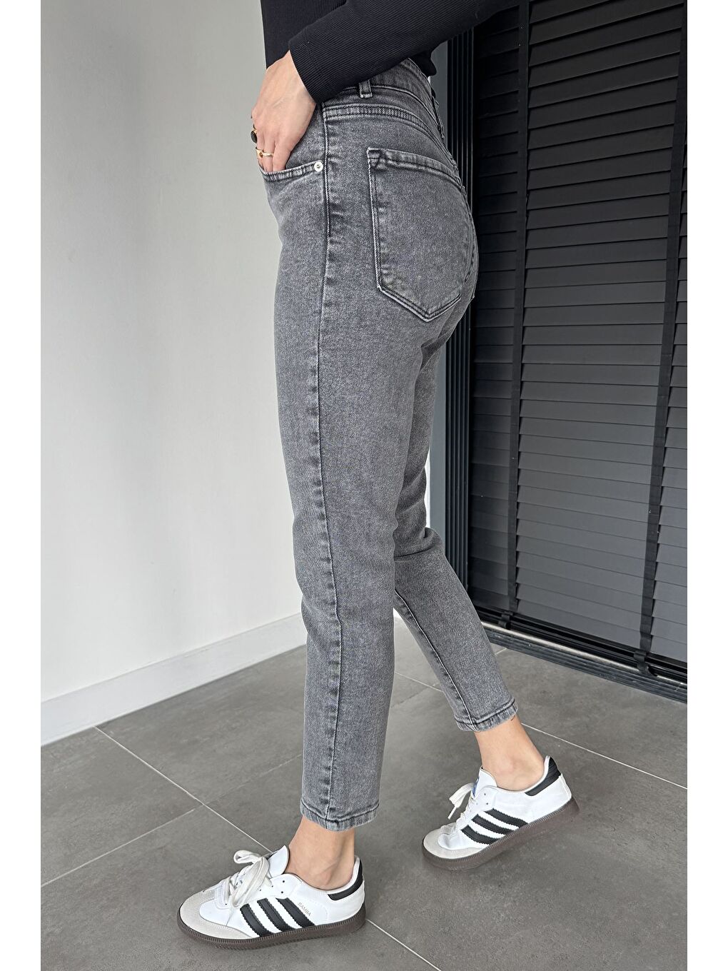 Gri Kadın Boyfriend Mom Jeans Pantolon-2