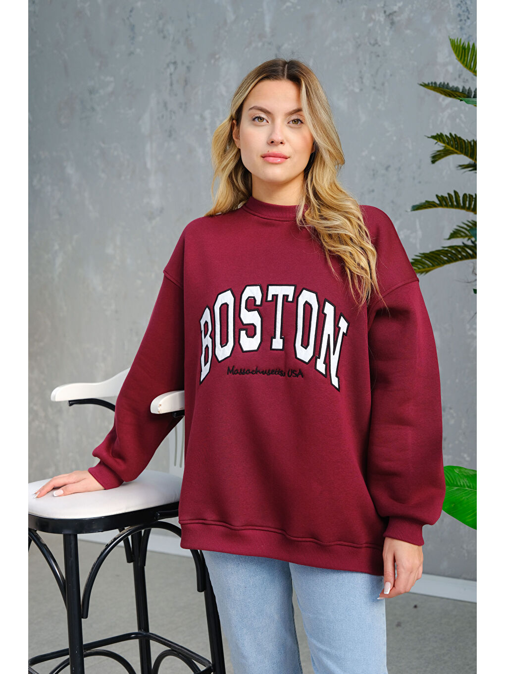 Locco Moda Boston Baskılı Sweat Bordo - 3