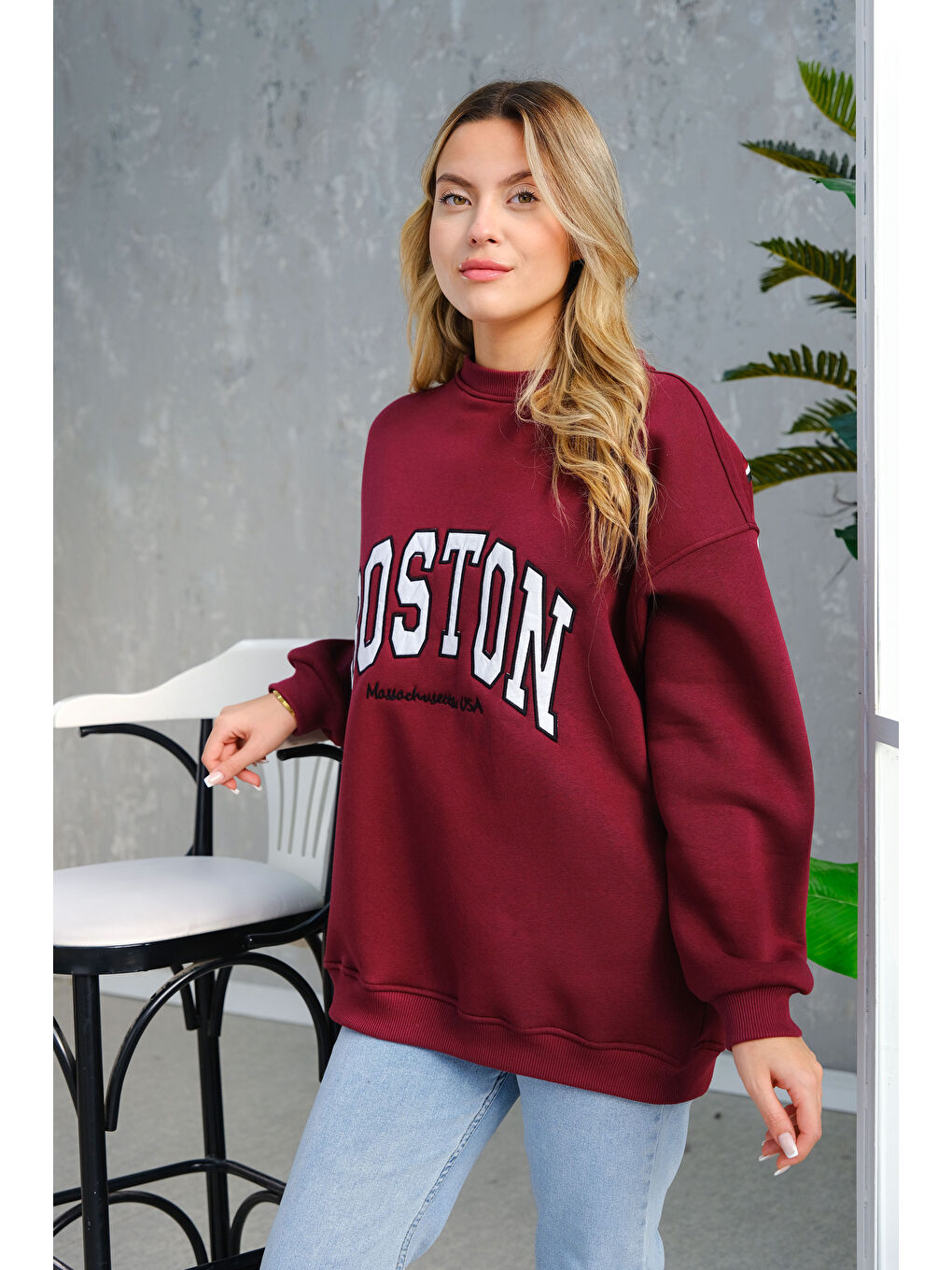 Locco Moda Boston Baskılı Sweat Bordo - 4