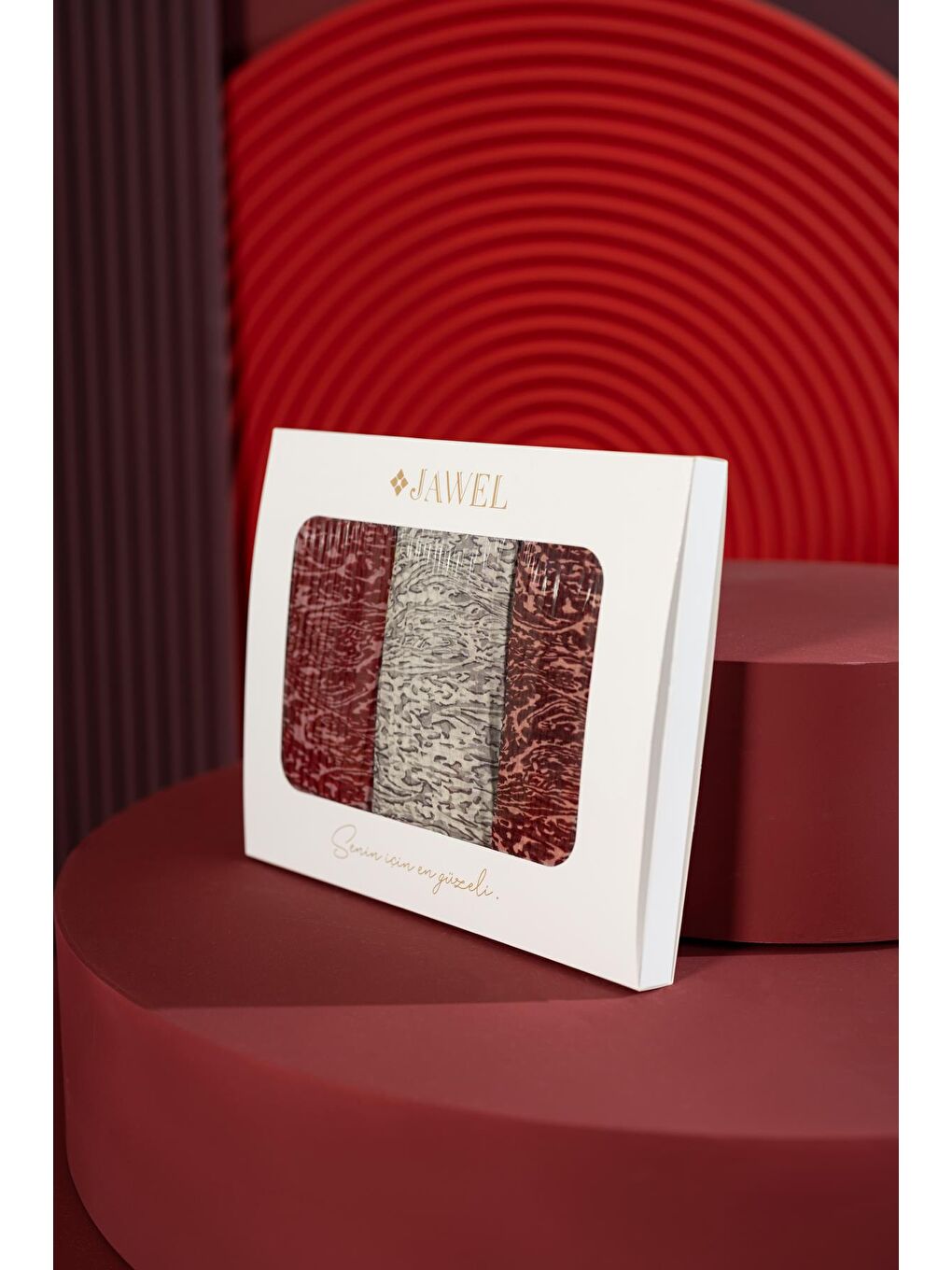 Karışık Kadın Müslin Şal Paketi Tyana (Bordo-Krem-Kahve)-1