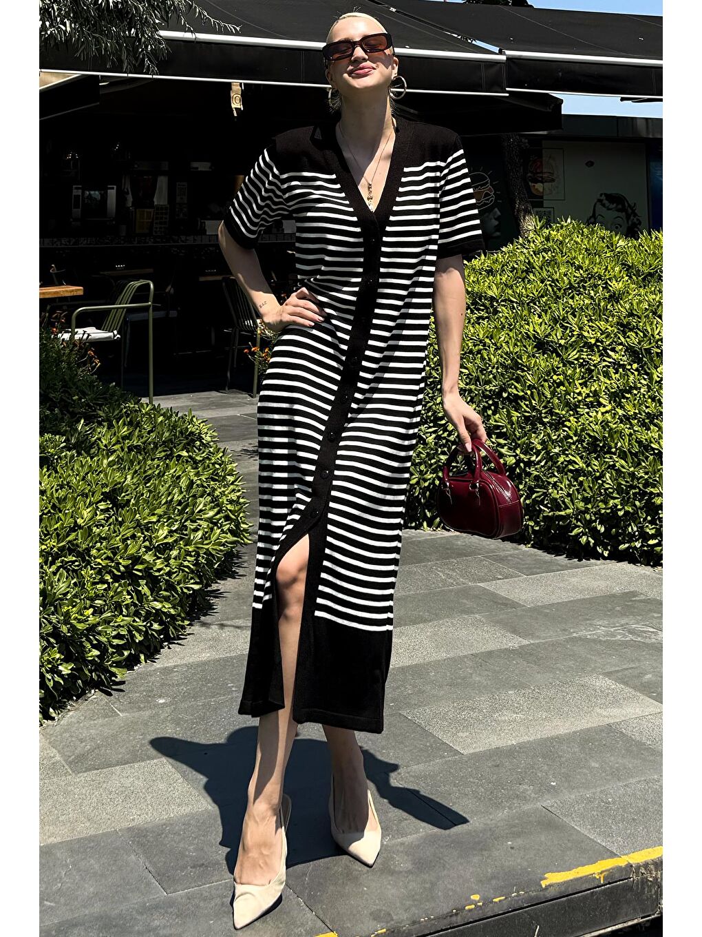 Siyah Düğmeli Triko Kadın Elbise Mg1648-3