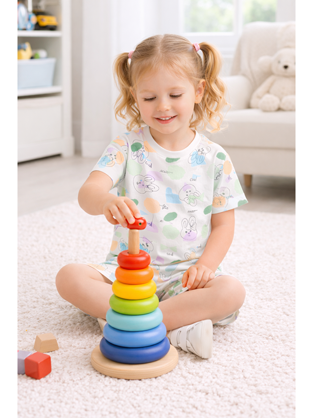 Beyaz Kız Çocuk Şortlu Takım Yazlık Pamuklu Tişört Şort 2’li Set-3