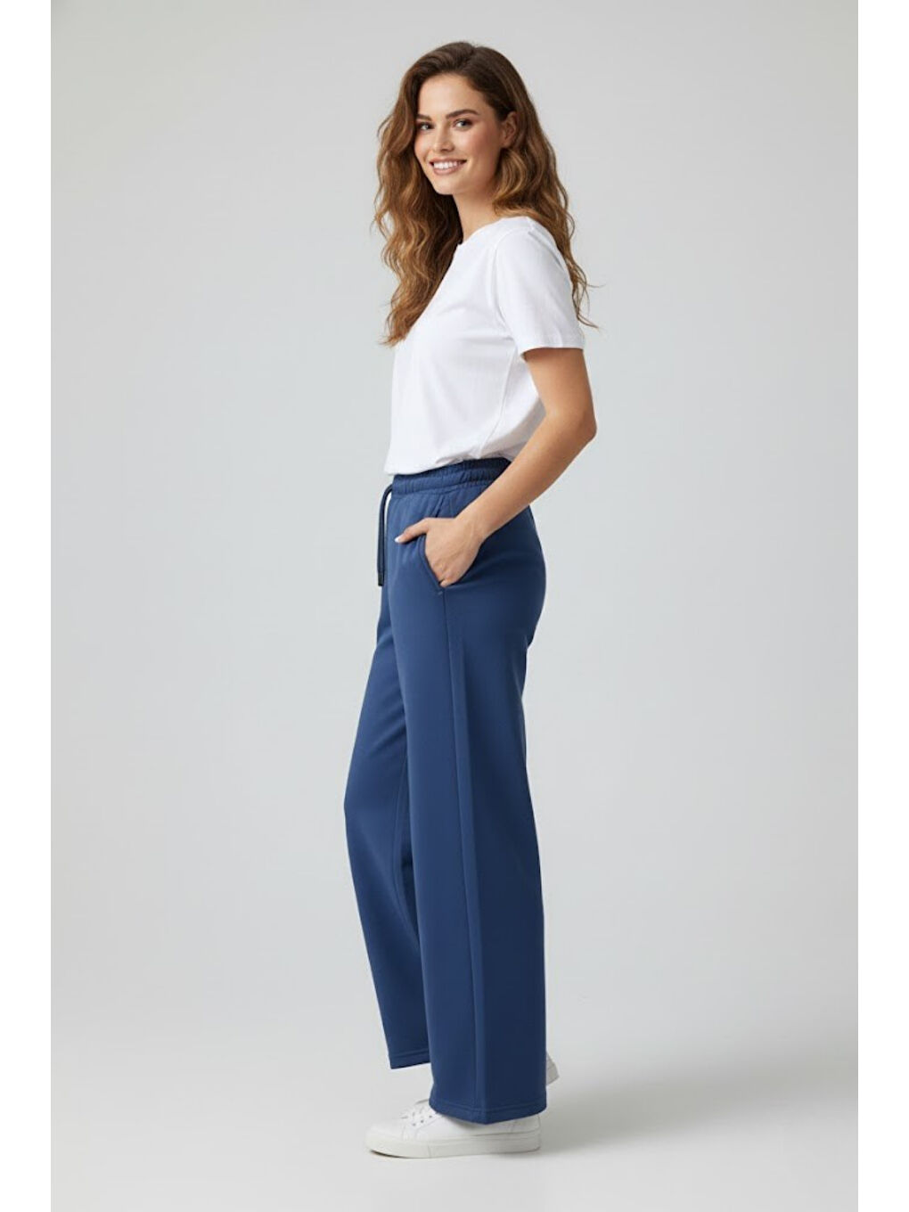 İndigo Kadın İki İplik Rahat Kalıp Yüksek Bel Geniş Paça Pantolon SPR26EAK988-2
