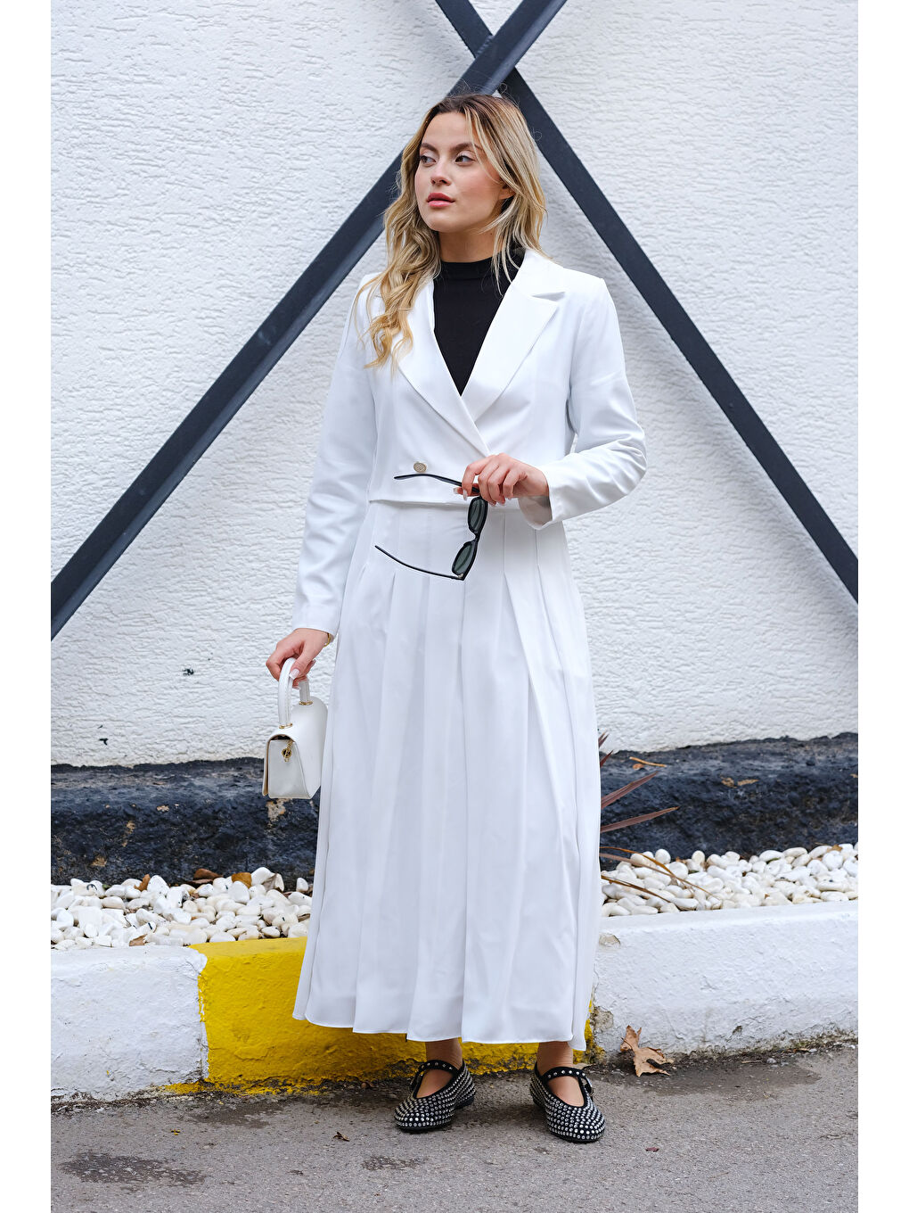 Pileli Etekli Takım Ekru-1