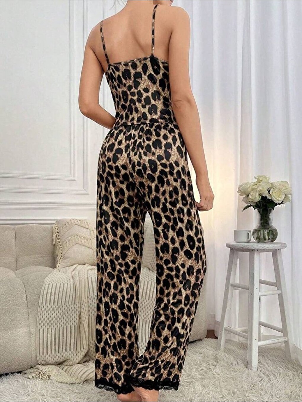 Turuncu Kadın Ip Askılı Yakası Dantelli Bluz Ve Pijama Sandy Ikili Takım-4