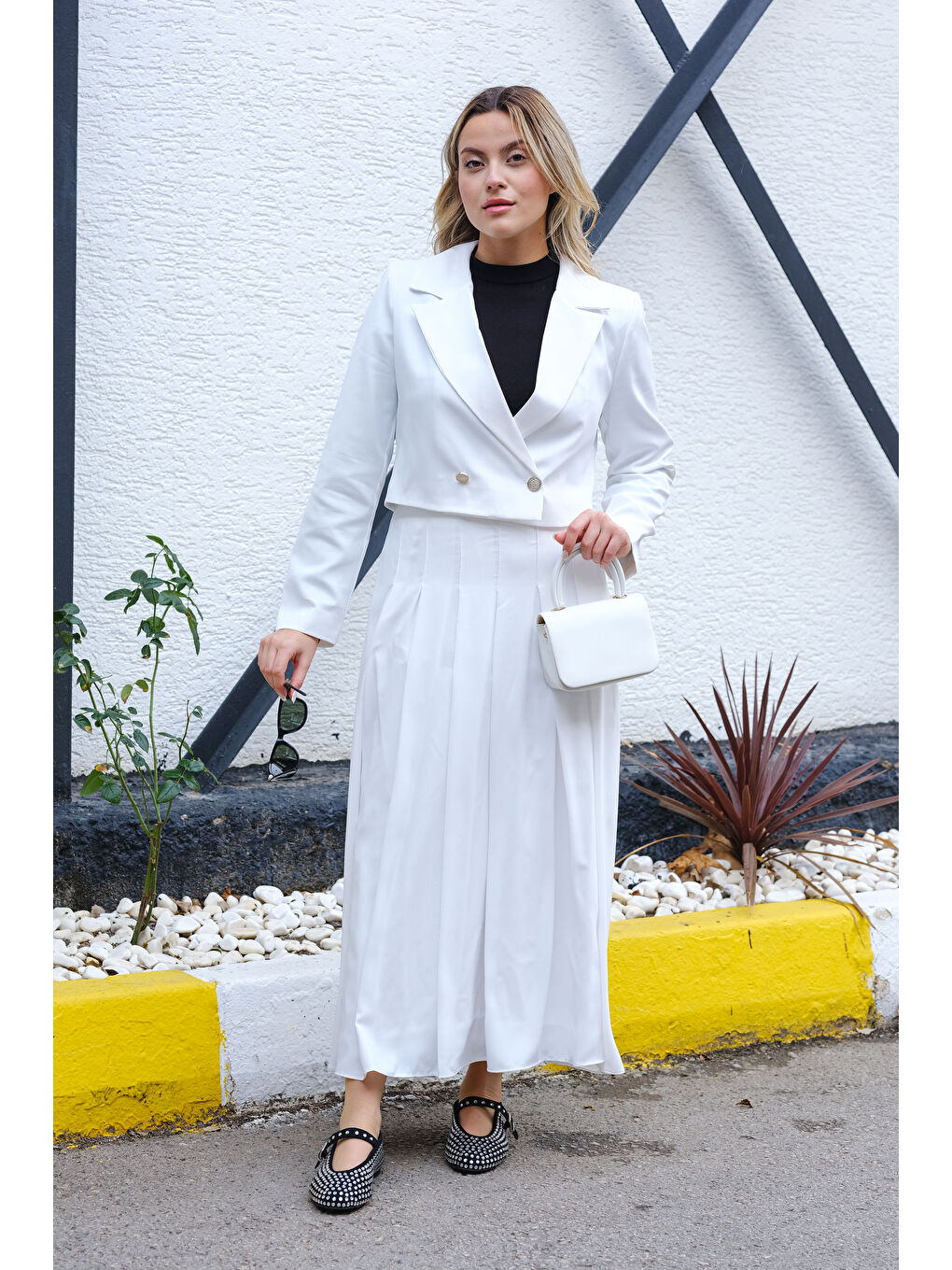 Pileli Etekli Takım Ekru-3