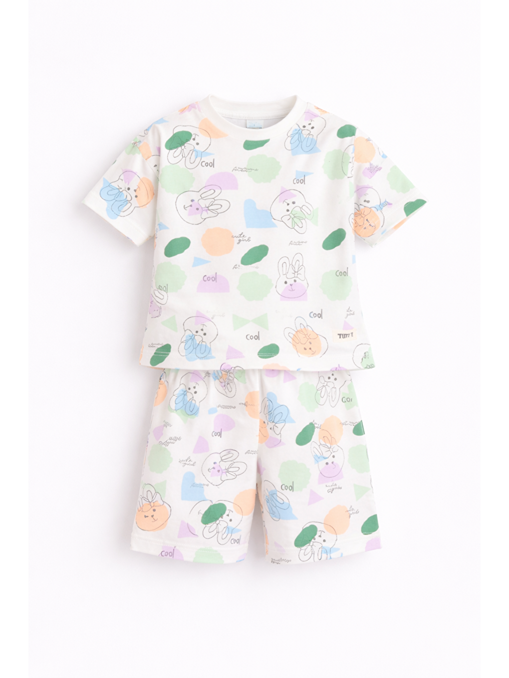 Beyaz Kız Çocuk Şortlu Takım Yazlık Pamuklu Tişört Şort 2’li Set-5