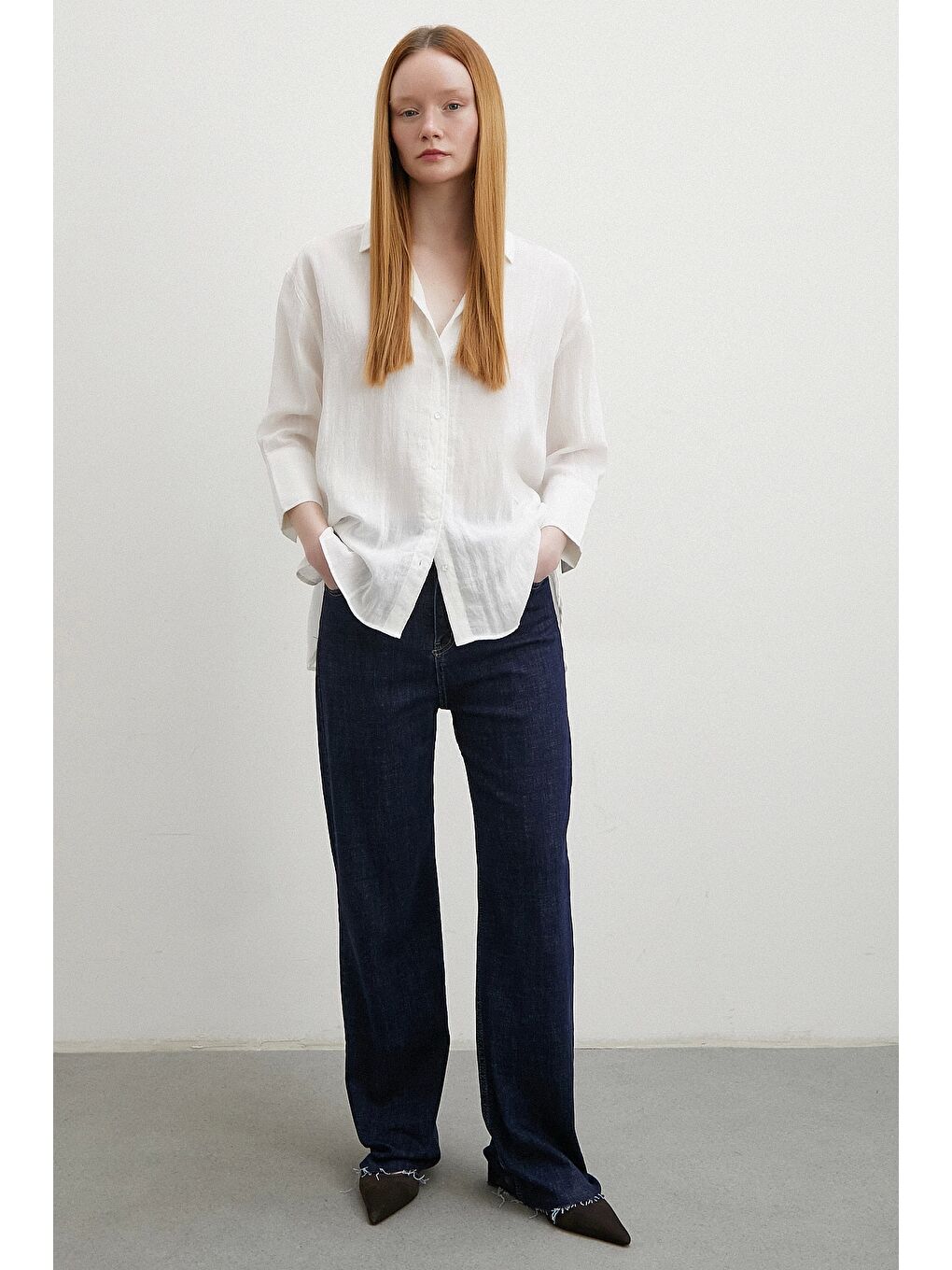 Çift İğneli Fakir Kol Gömlek Beyaz