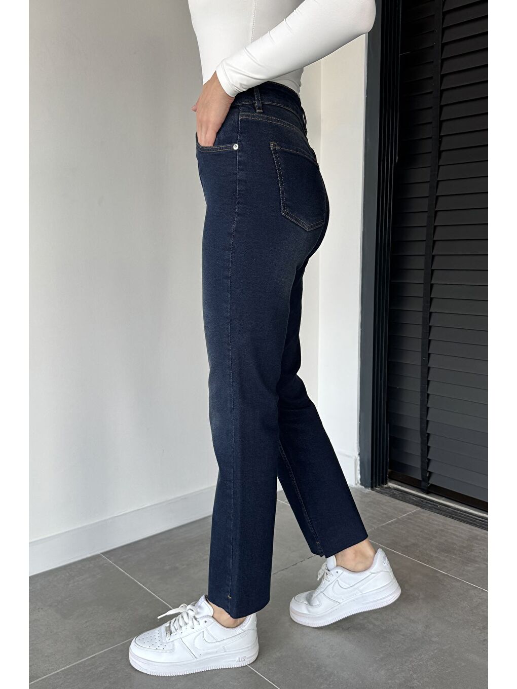 Lacivert Kadın Yüksek Bel Elastanlı Jean Jean Pantolon-1