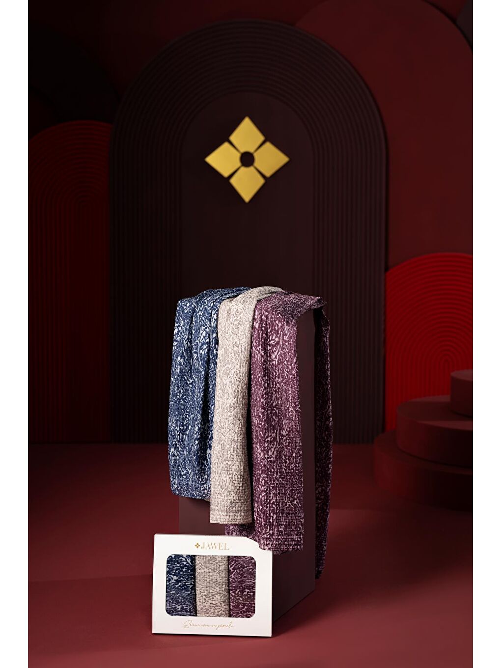 Karışık Kadın Müslin Şal Paketi Tyana (Lacivert-Krem-Mürdüm)