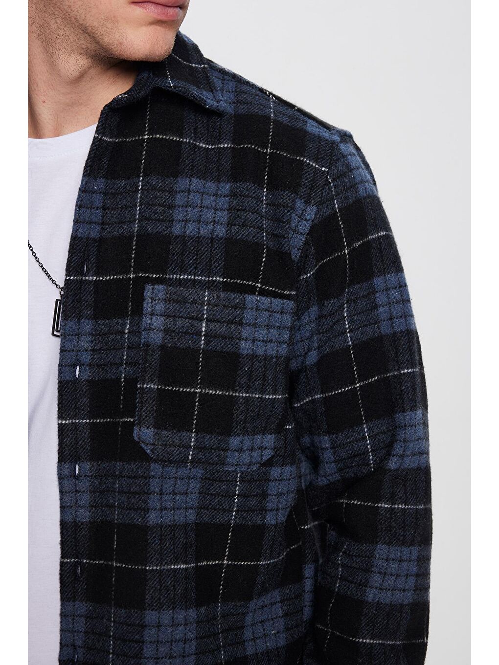 Karışık Erkek Regular Fit Klasik Kesim Oduncu Düğmeli Yaka Tek Cep Kareli Kışlık Gömlek-2