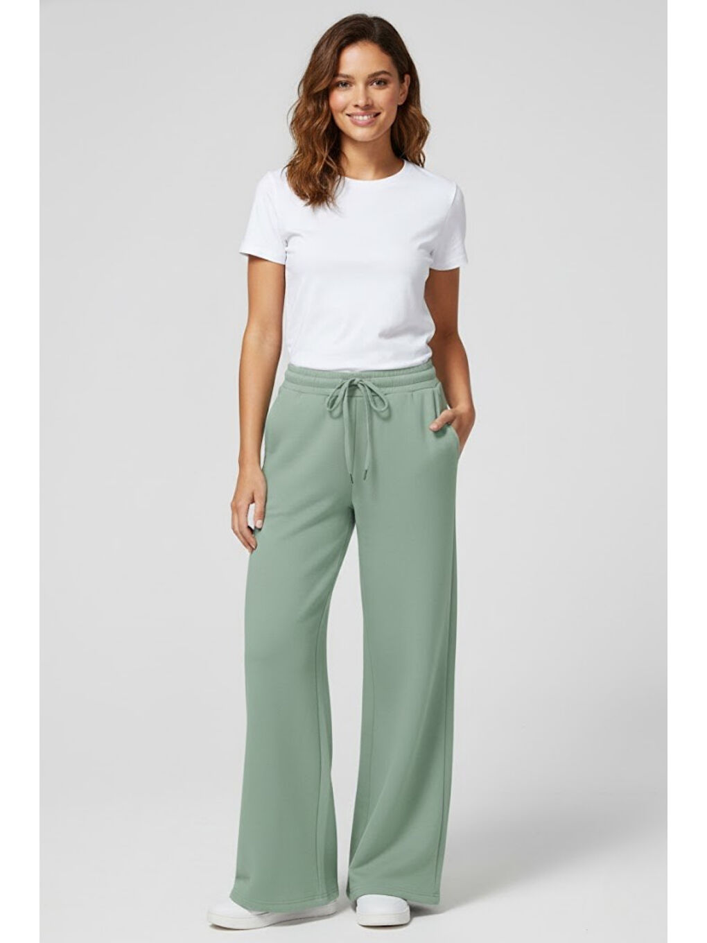 Turkuaz Kadın İki İplik Rahat Kalıp Yüksek Bel Geniş Paça Pantolon SPR26EAK988