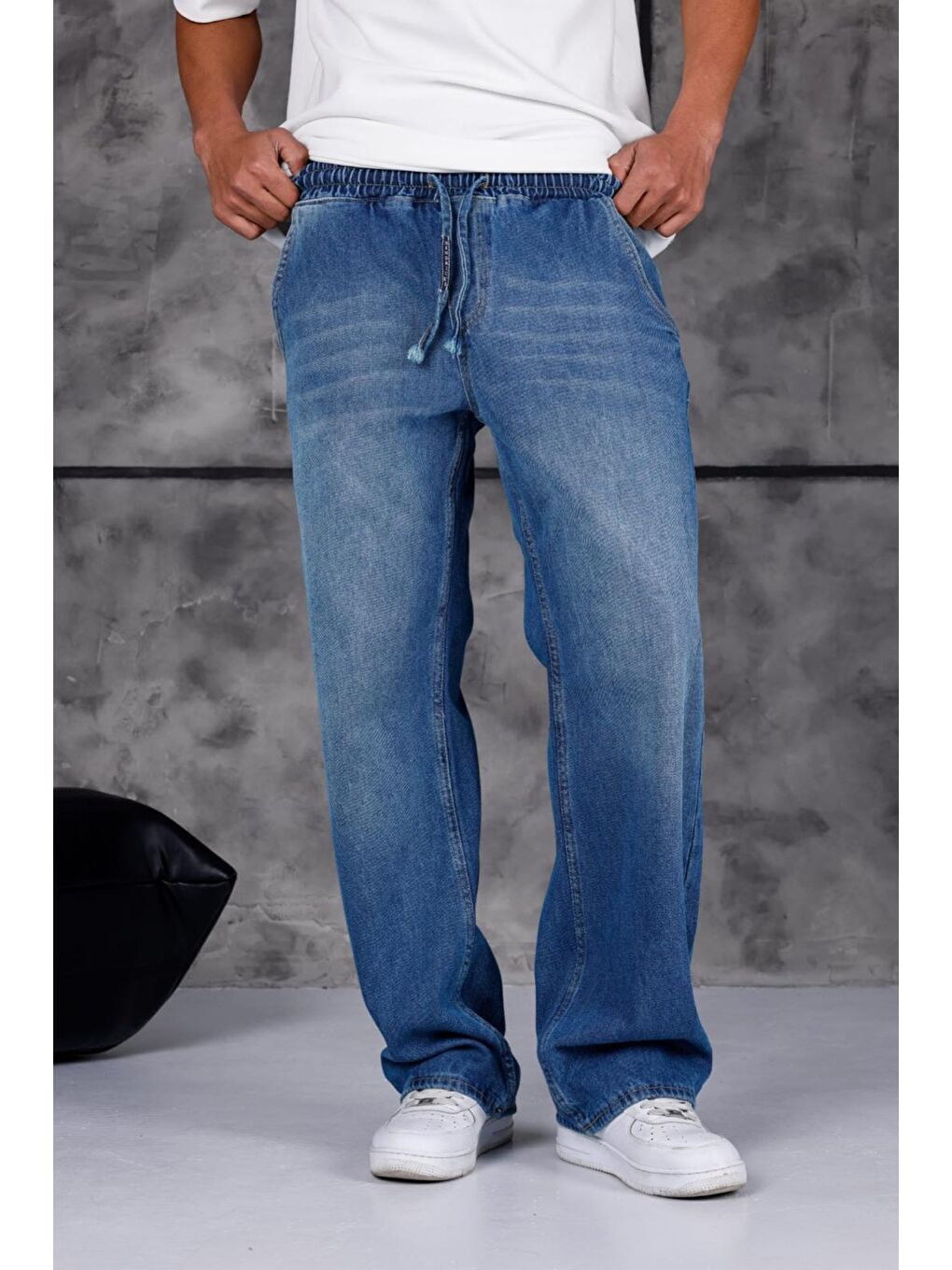 Yeşil Jackson Unisex Oversize Beli İpli ve Lastikli Denim Jean Pantolon - Baggy Jean-2