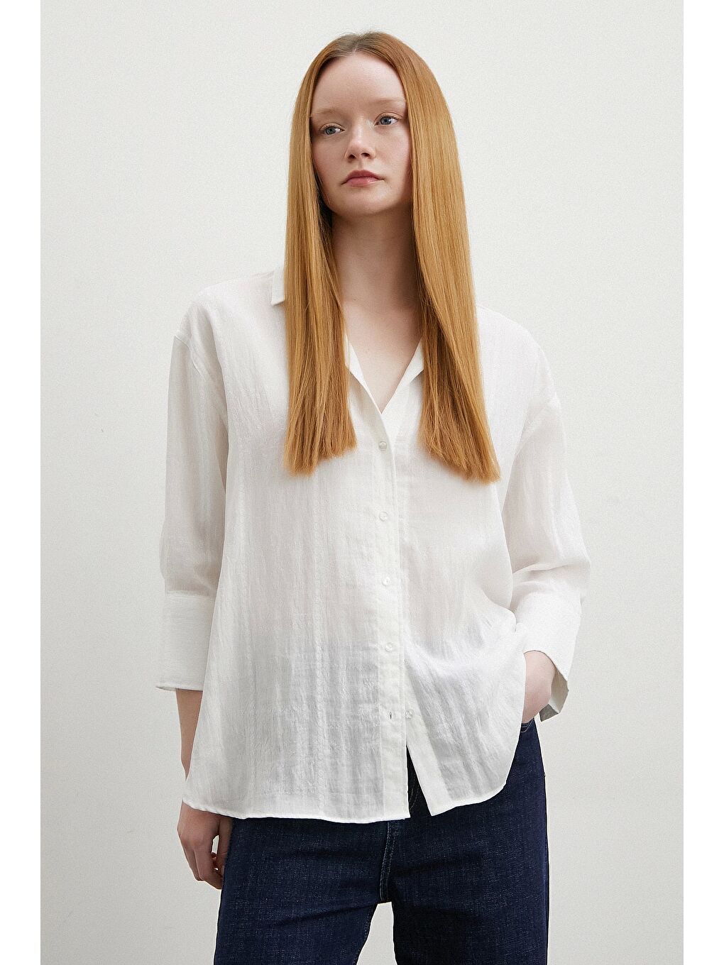 Çift İğneli Fakir Kol Gömlek Beyaz-3