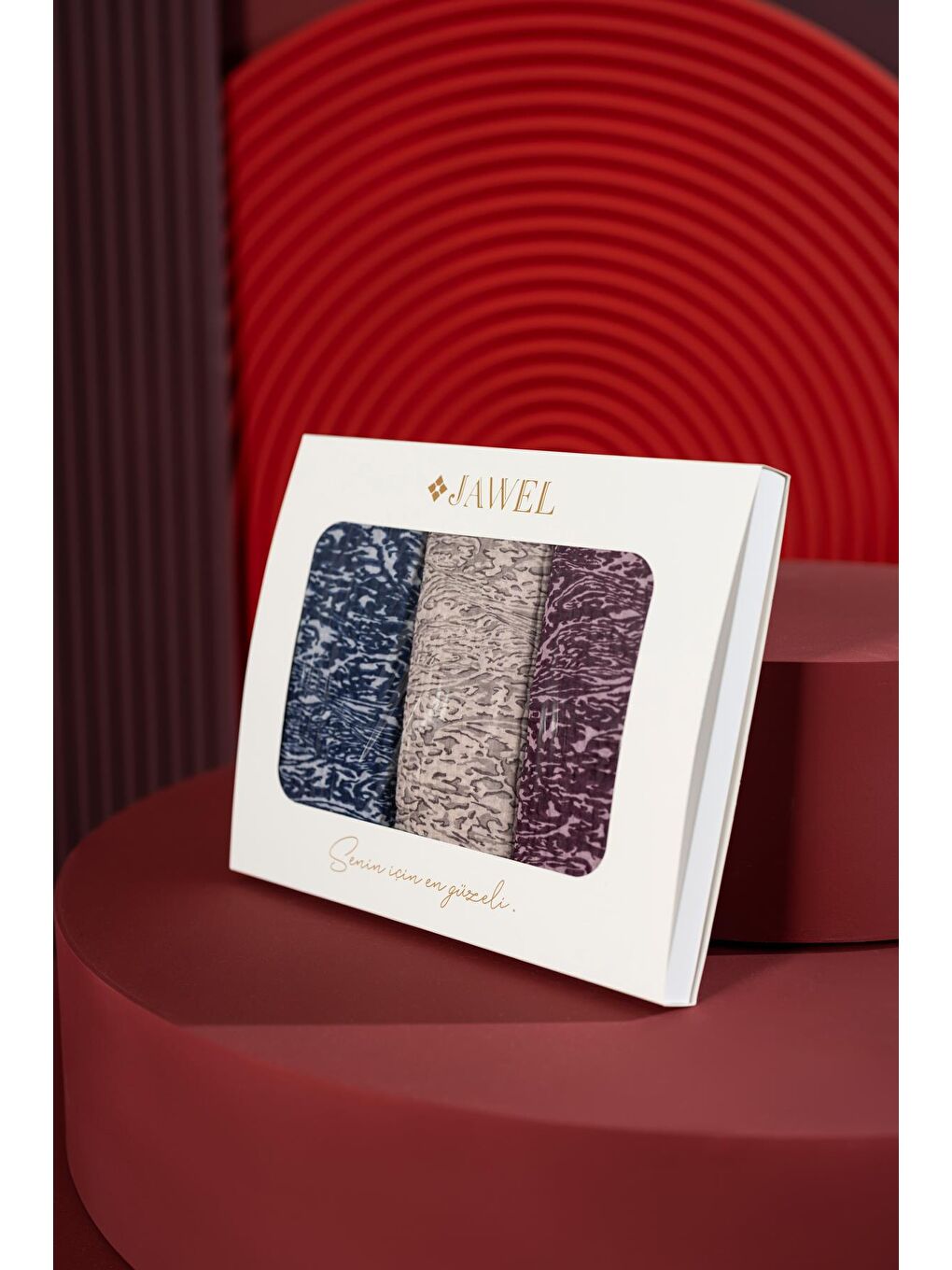 Karışık Kadın Müslin Şal Paketi Tyana (Lacivert-Krem-Mürdüm)-1