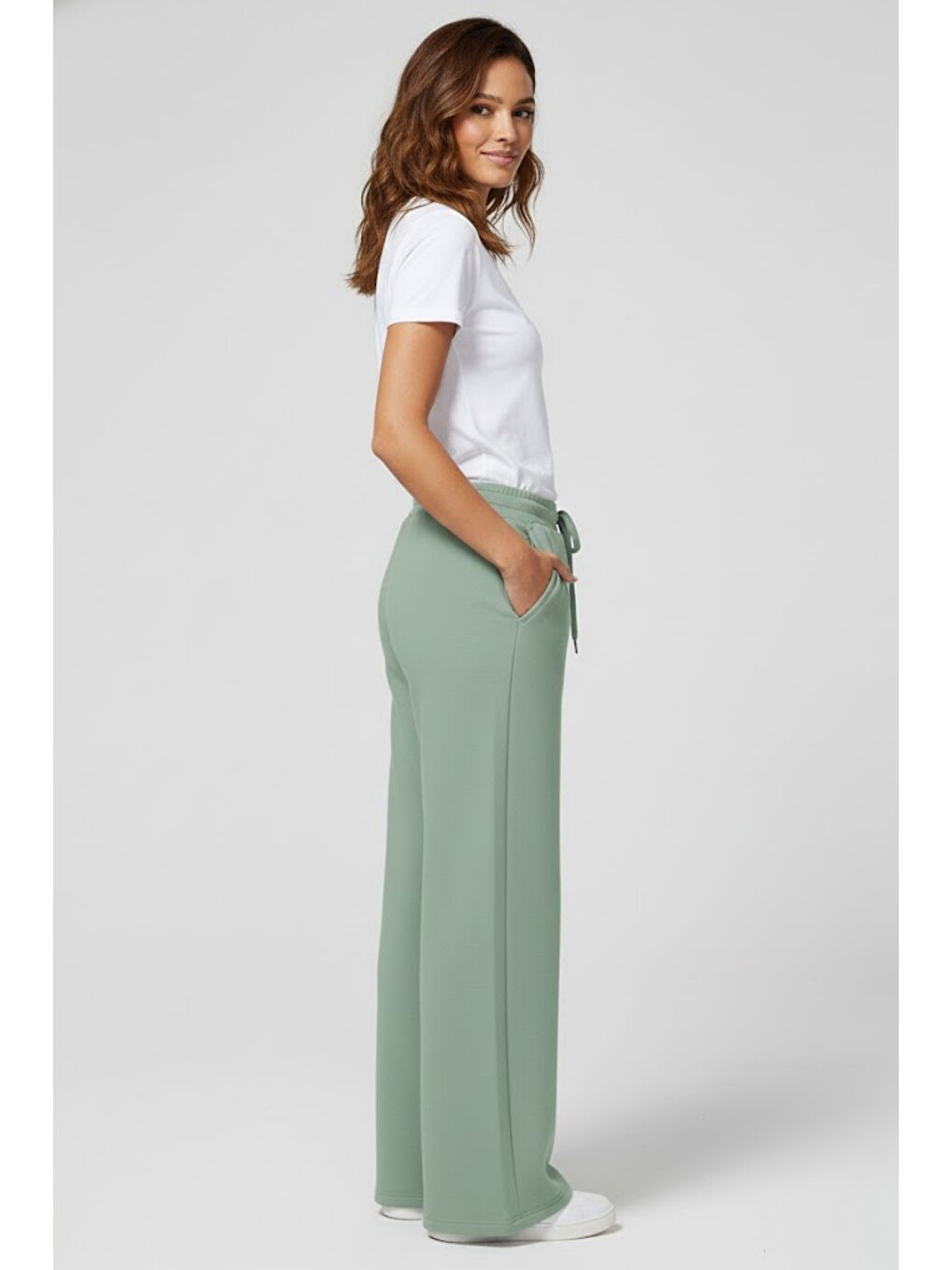 Turkuaz Kadın İki İplik Rahat Kalıp Yüksek Bel Geniş Paça Pantolon SPR26EAK988-1