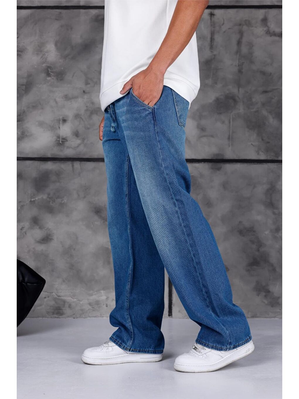 Yeşil Jackson Unisex Oversize Beli İpli ve Lastikli Denim Jean Pantolon - Baggy Jean-3